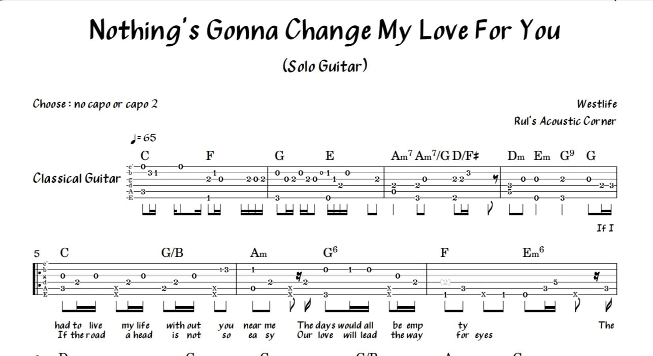 Nothing's Gonna Change My Love For You - Westlife Solo Guitar Tabs