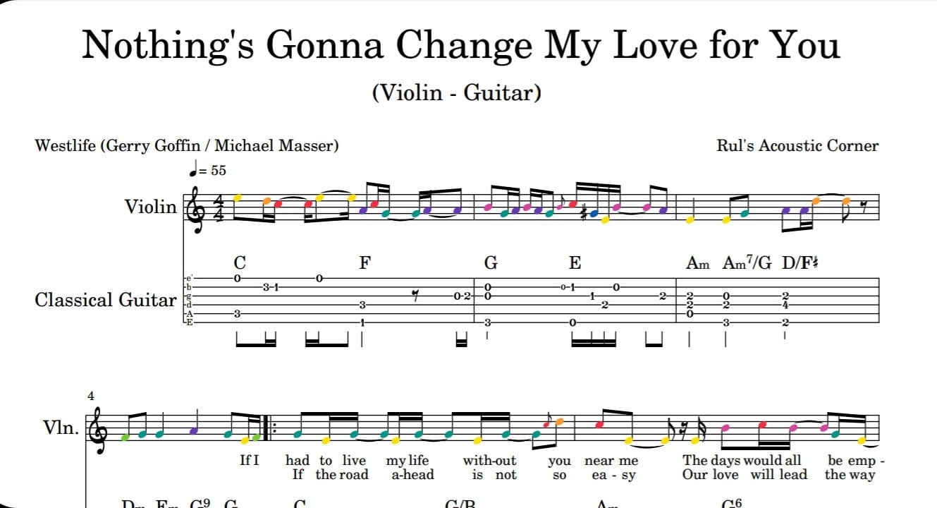 Nothing's Gonna Change My Love For You - Westlife Violin Guitar Tabs
