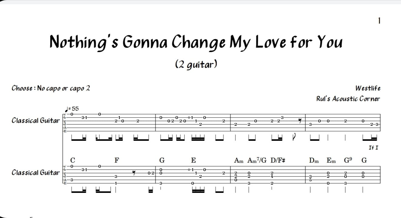Sampel Nothing's Gonna Change My Love For You - Westlife 2 Guitar Tabs