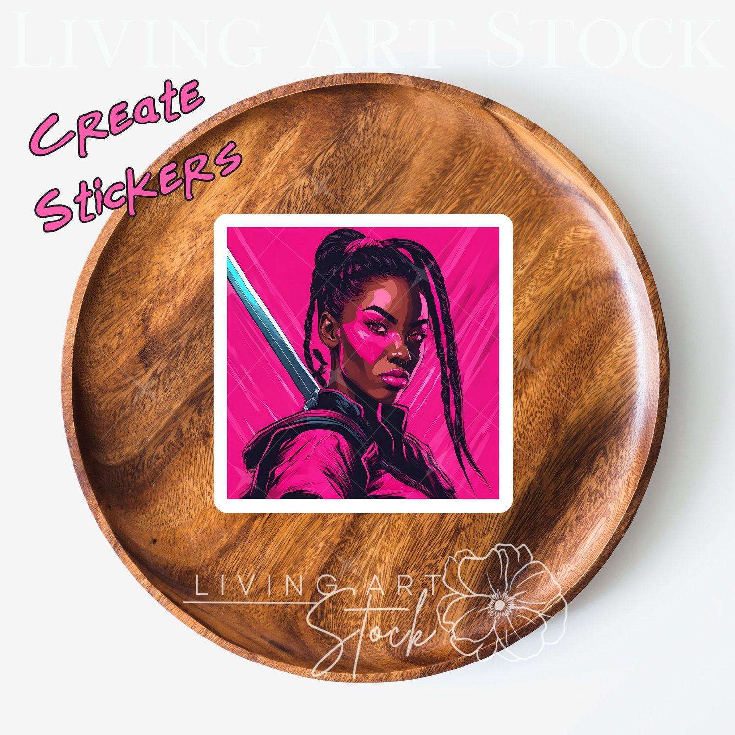 Black woman warrior pink sticker design