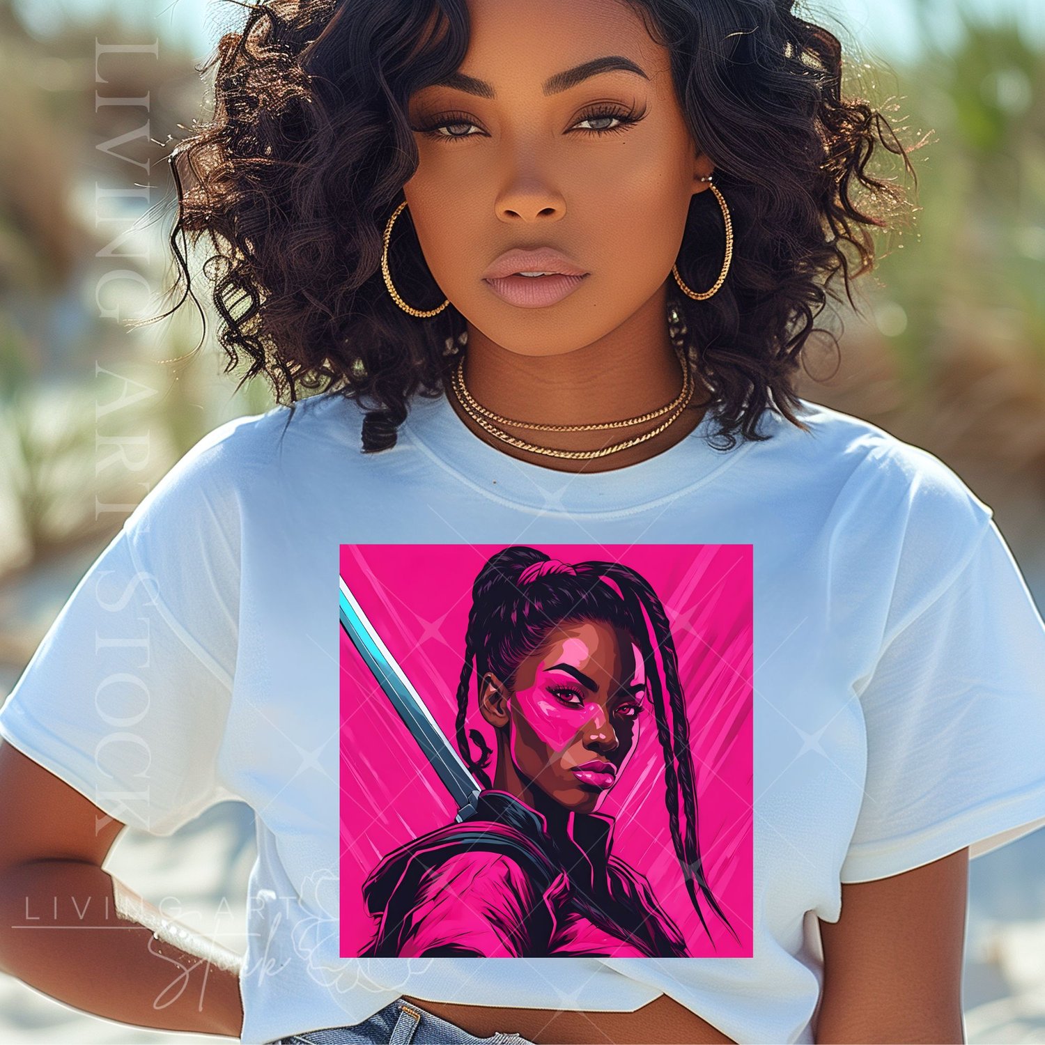 Black woman warrior pink tshirt design