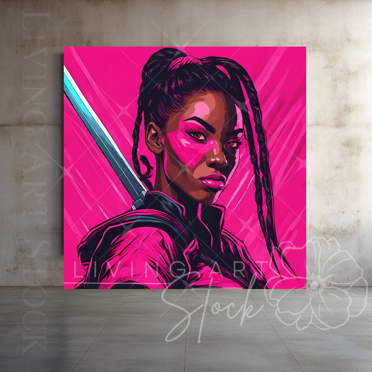 Black woman warrior pink wall art design
