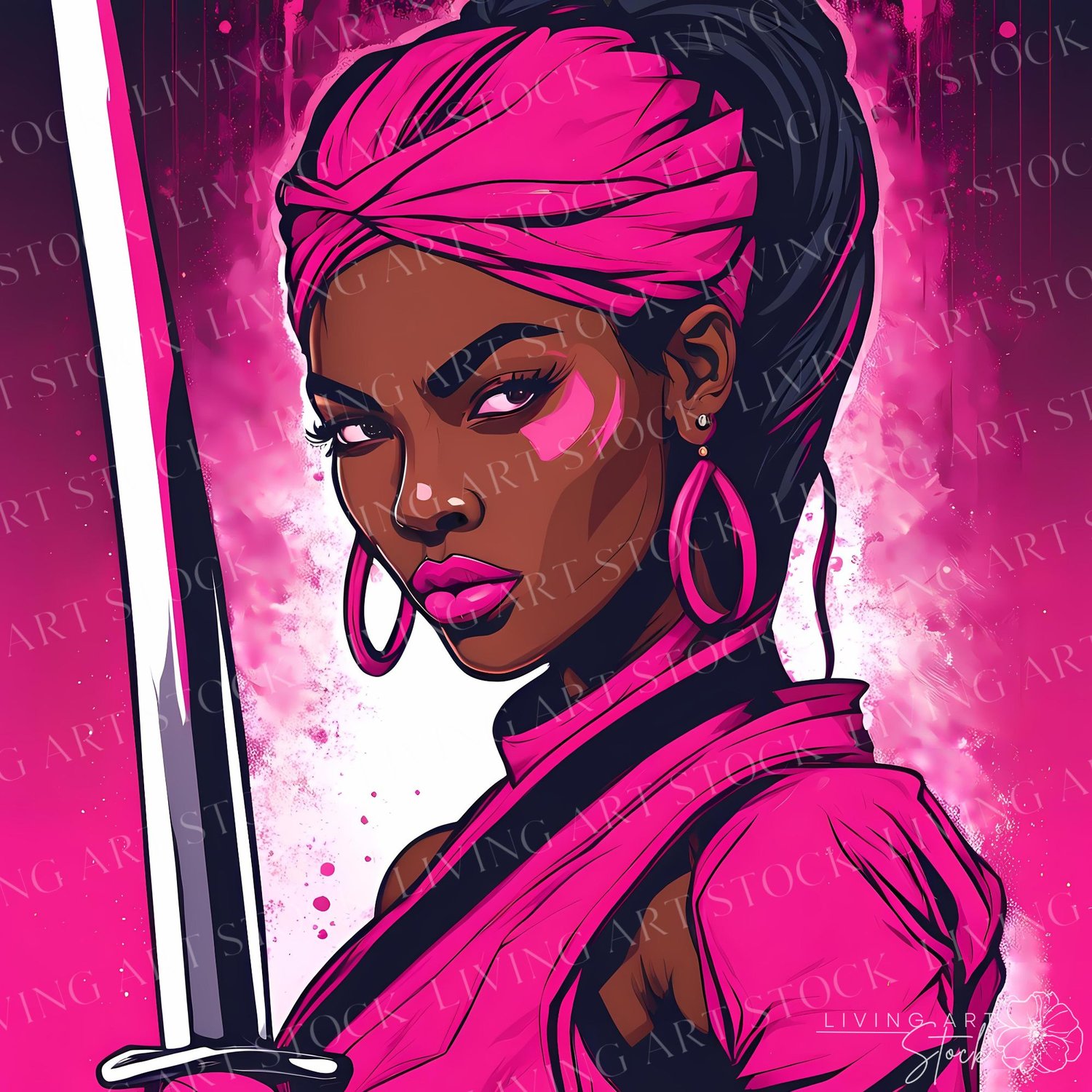 Black woman warrior pink character art illustration