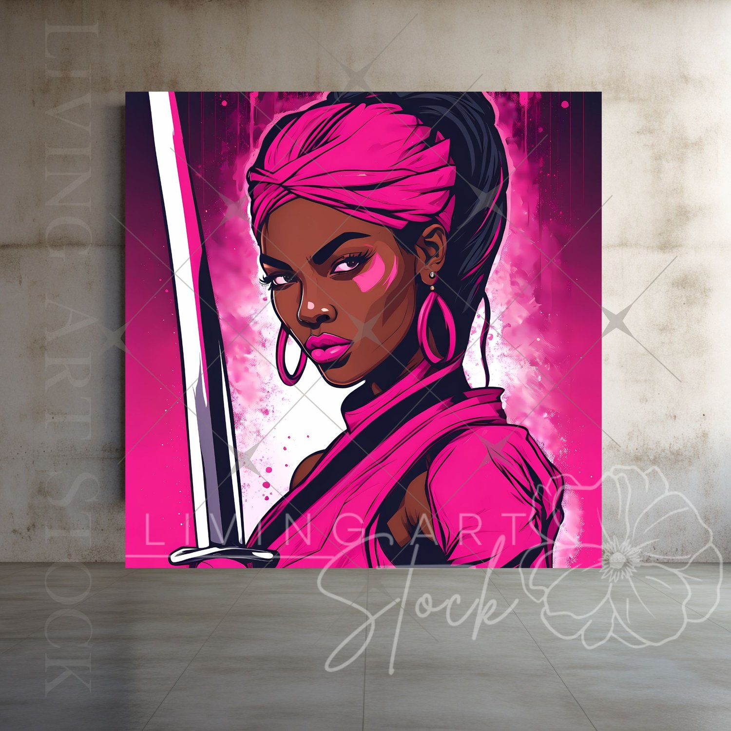 Black woman warrior pink character art illustration digital art design