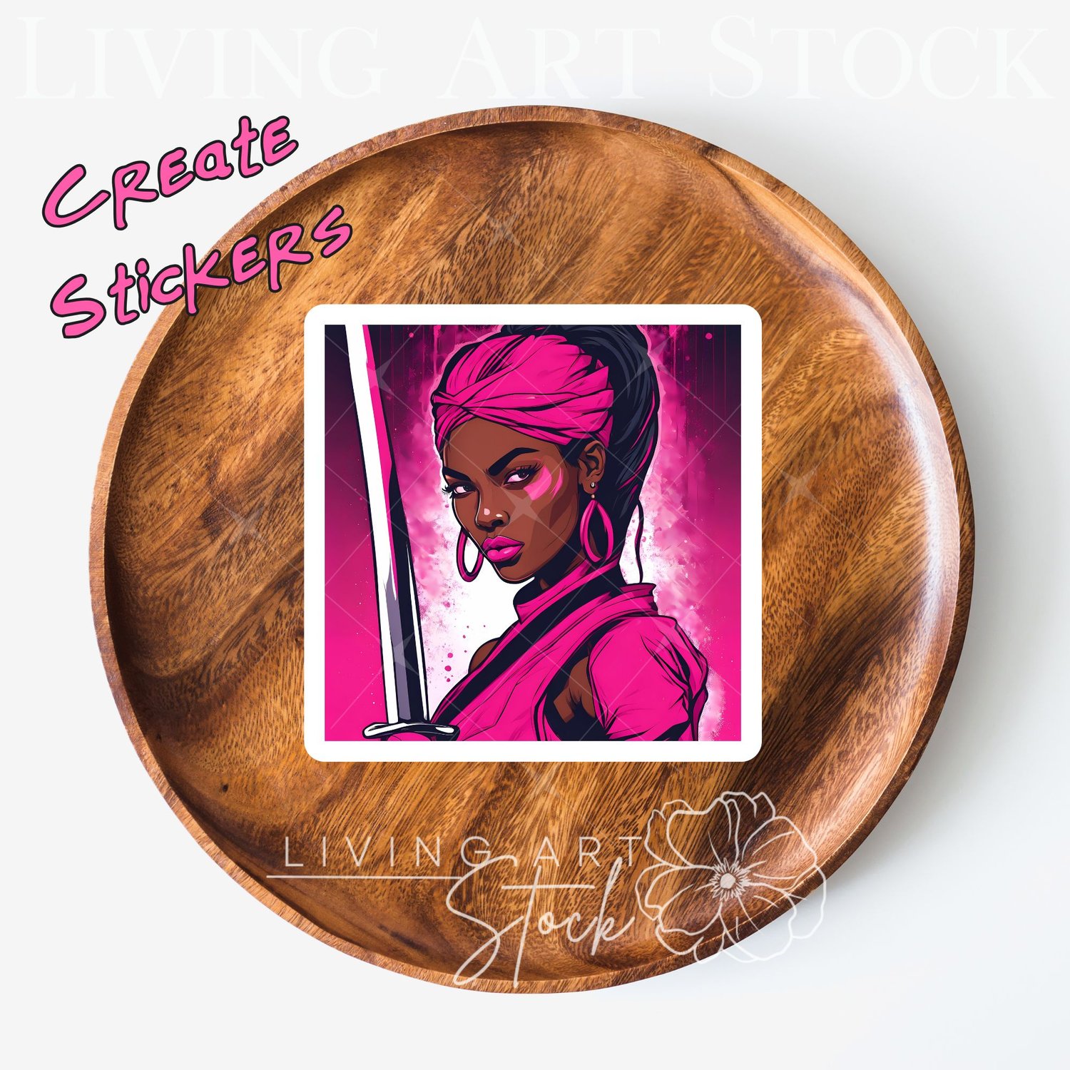 Black woman warrior pink character art illustration sticker design