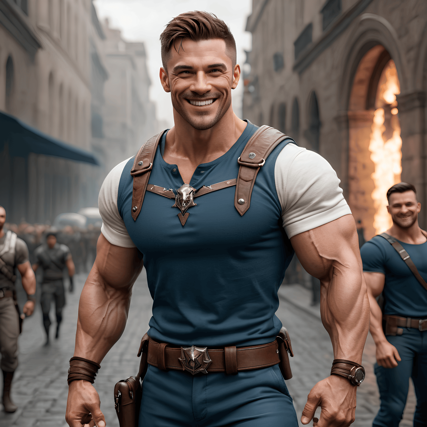 American male soldier in the mist of a crowd