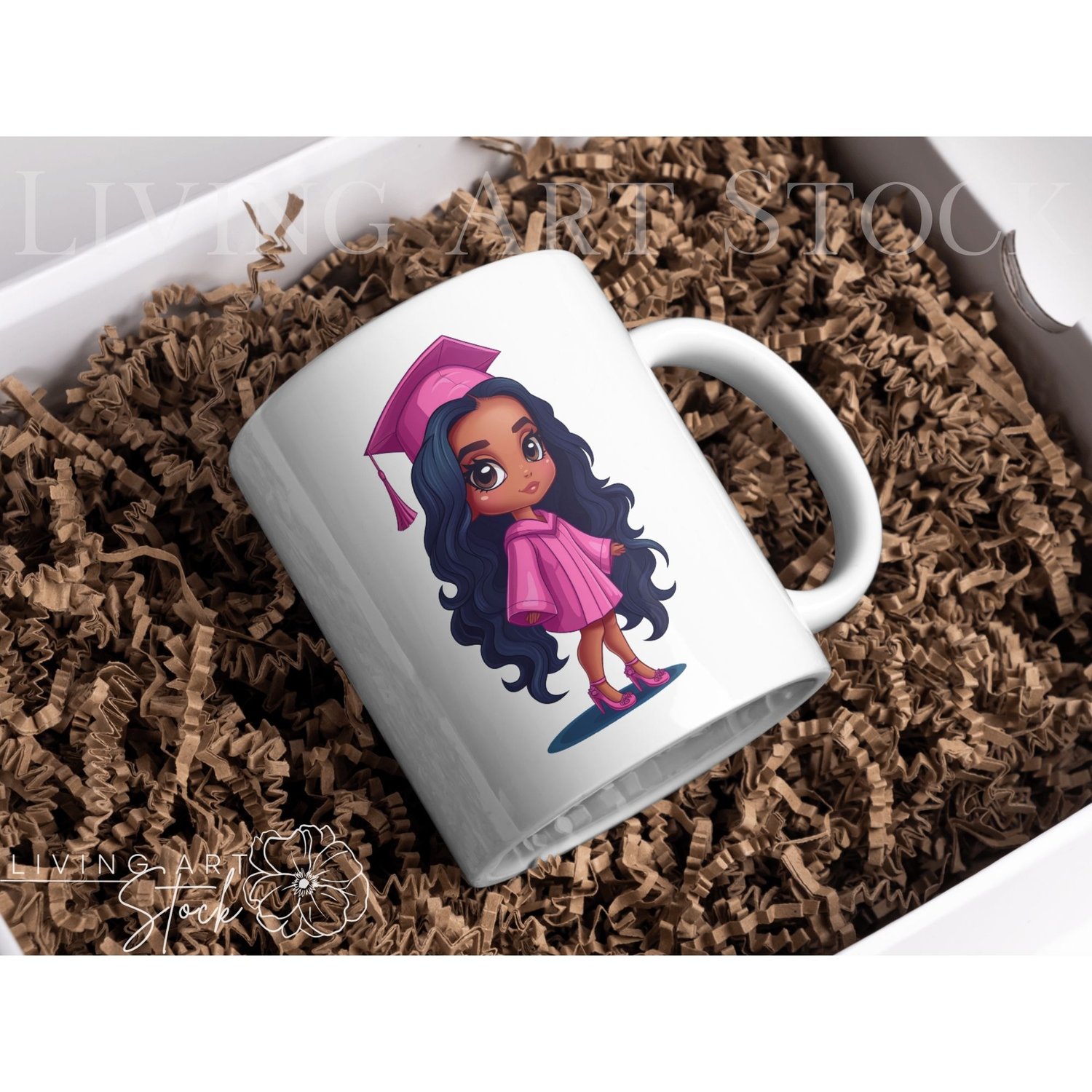 Chibi graduate wearing pink cap and gown transparent png mug design