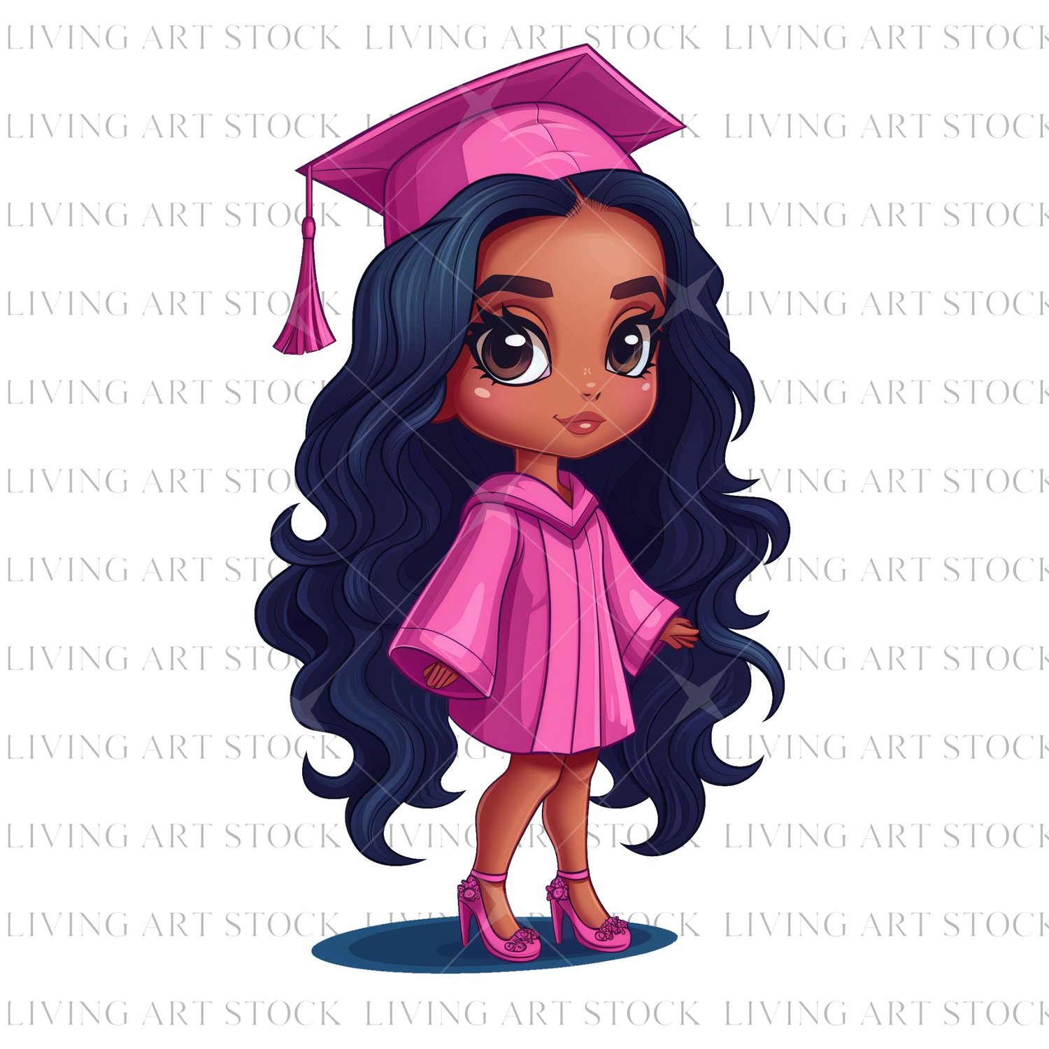 Chibi graduate wearing pink cap and gown transparent png design