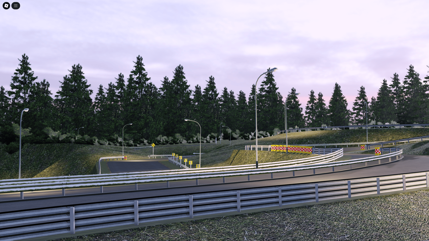 Player driving along a narrow curved road with countryside scenery and power poles