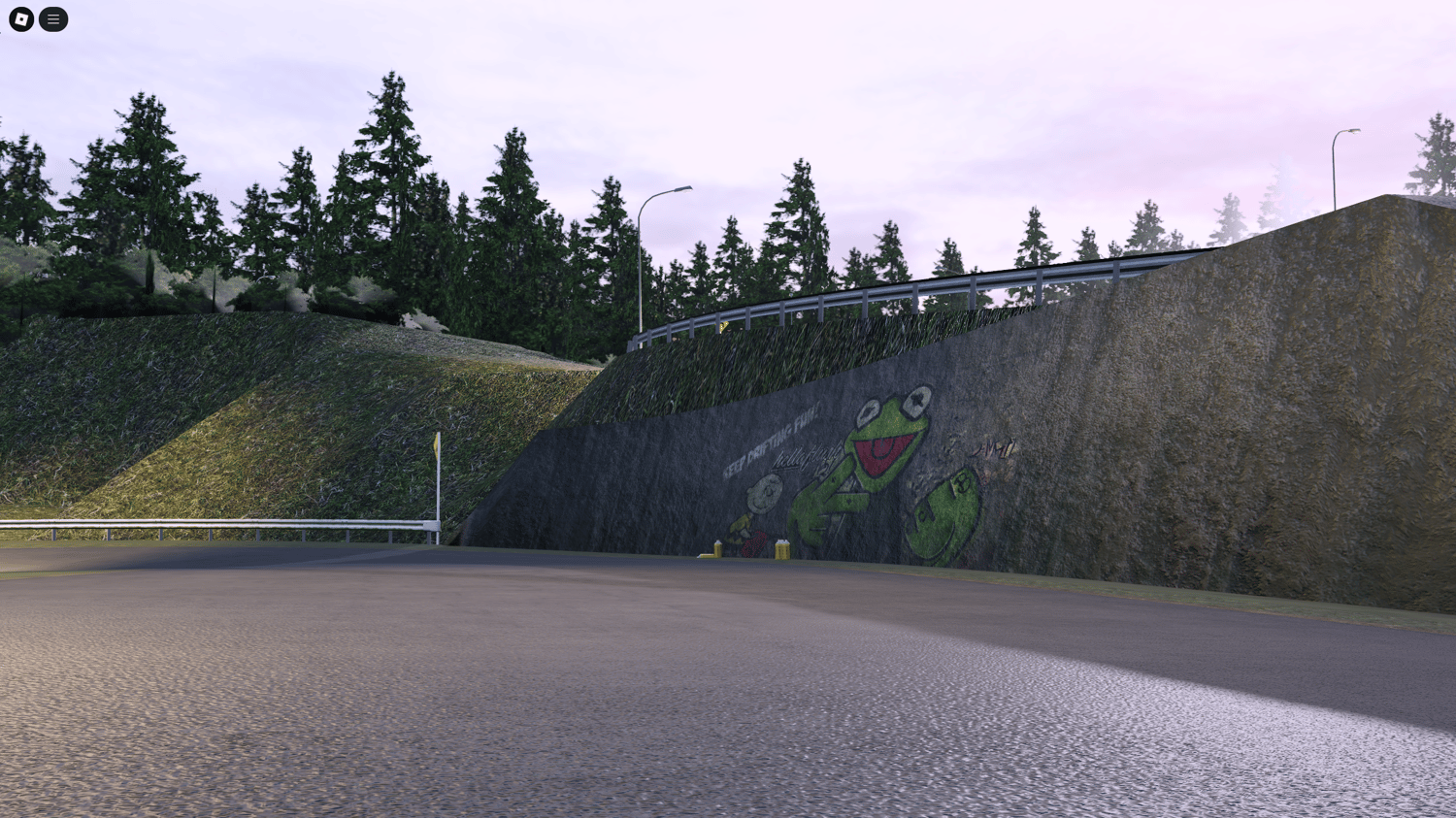 Realistic anti-littering sign in Japanese beside a winding road, enhancing immersion