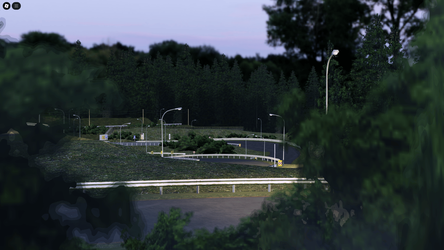 Close-up of road dividers and textured street details mimicking real Japanese rural highways