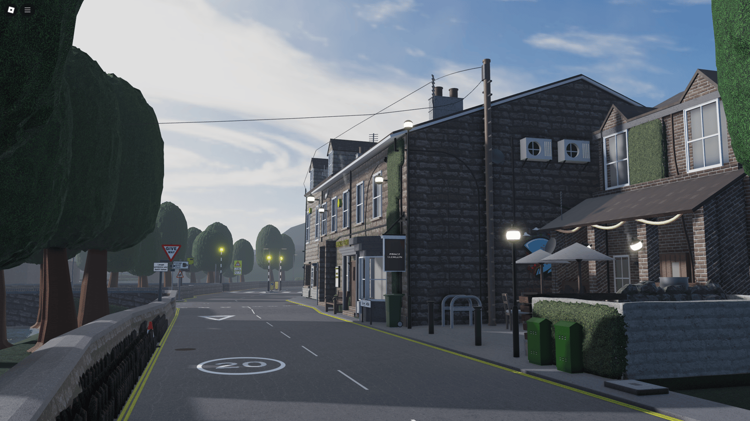 Scenic Welsh road winding through the countryside in Roblox