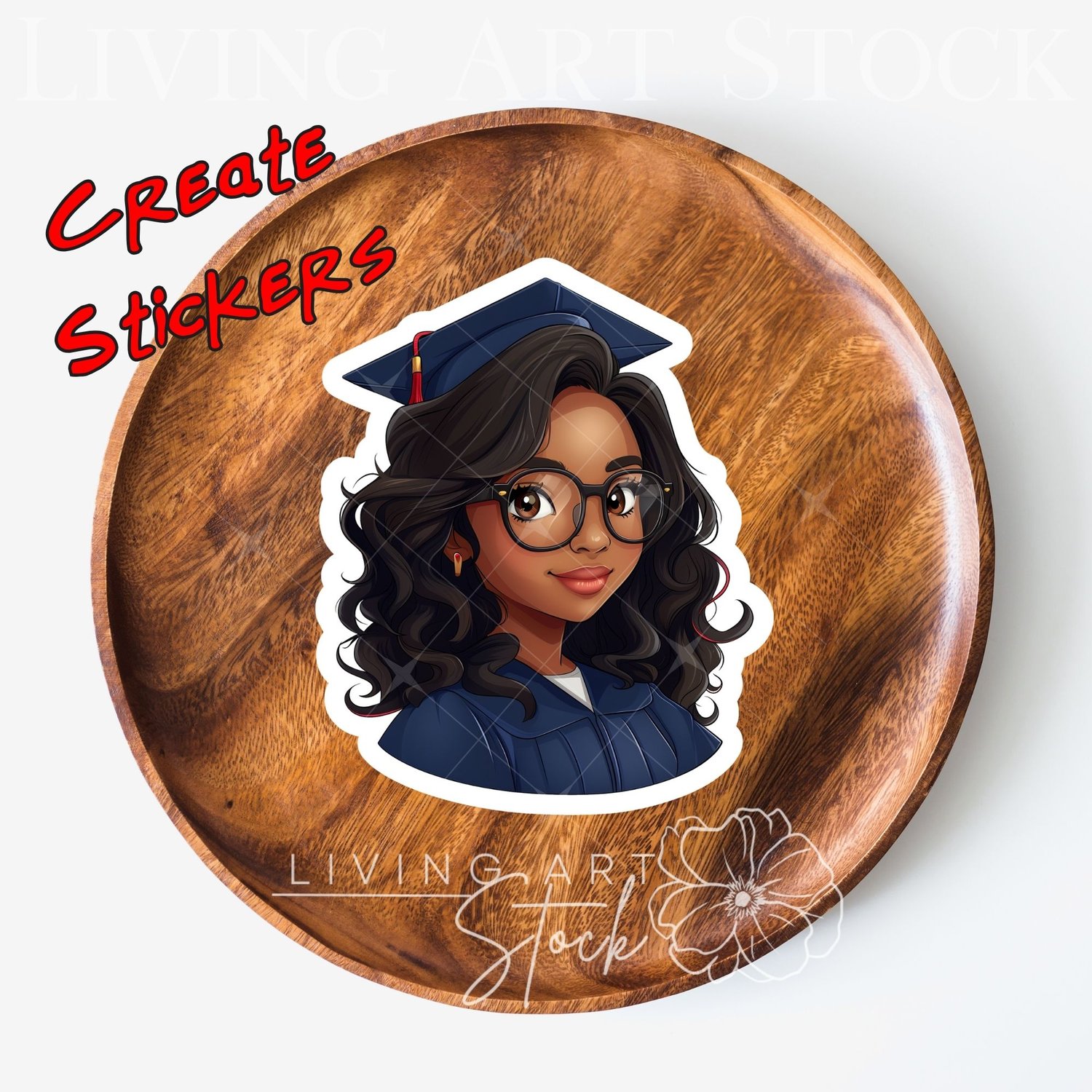 Black woman chibi graduate, blue cap and gown Sticker Design
