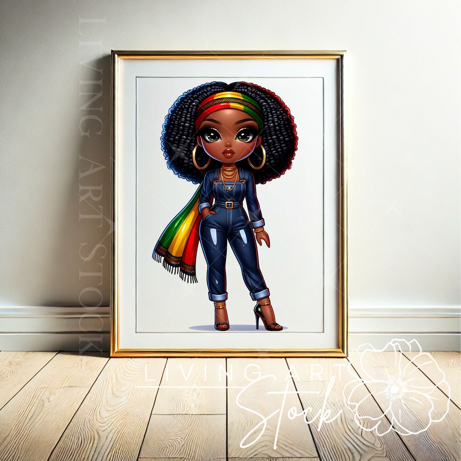 Black Woman Chibi Juneteenth Transparent PNG wall art