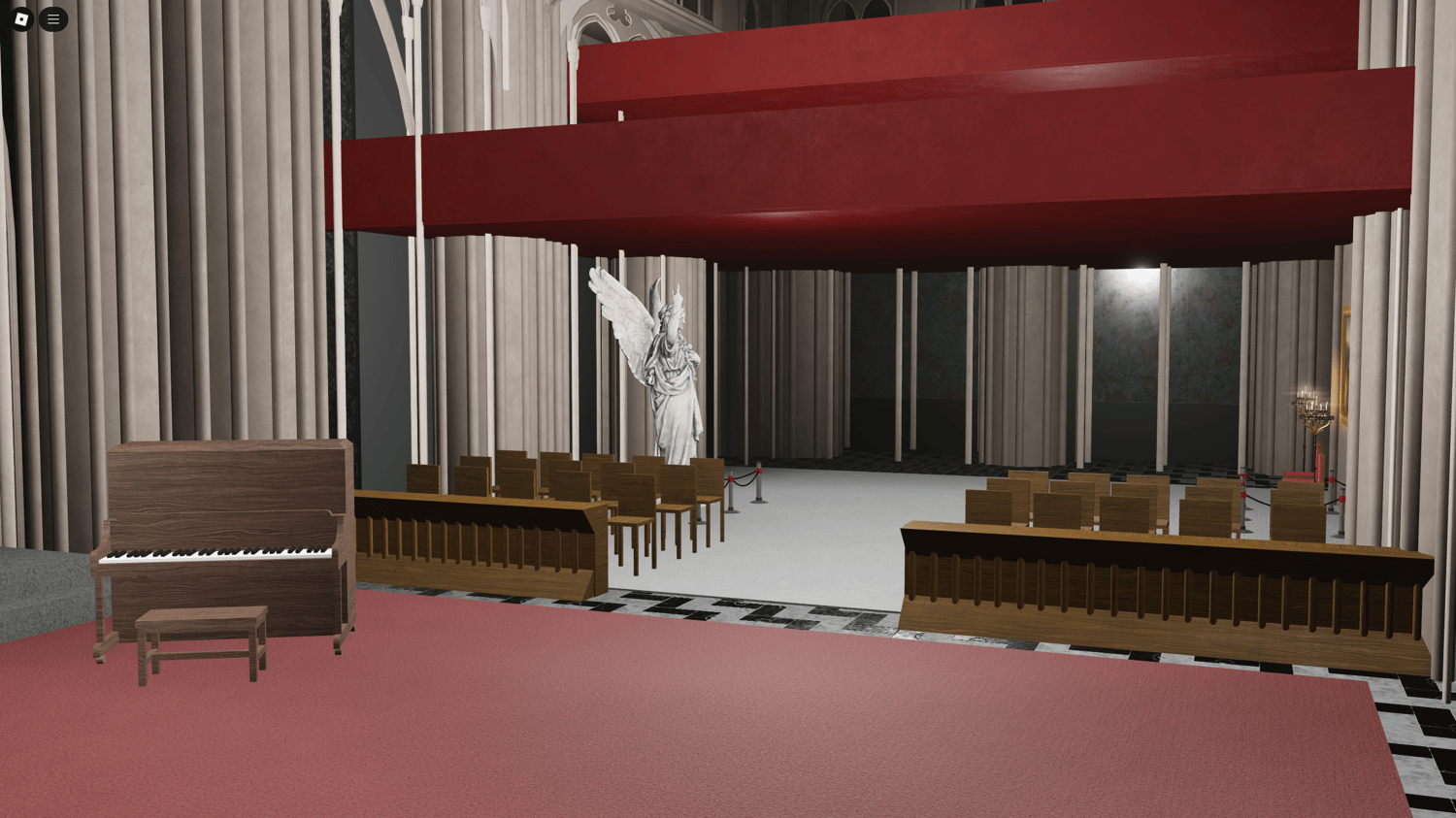 Orchestra section with rows of seating and acoustic design