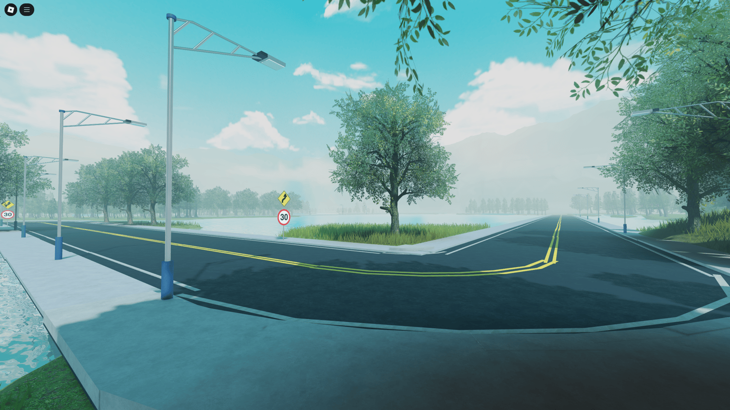 Bridge crossing the river with cars and realistic road textures, perfect for RP driving.