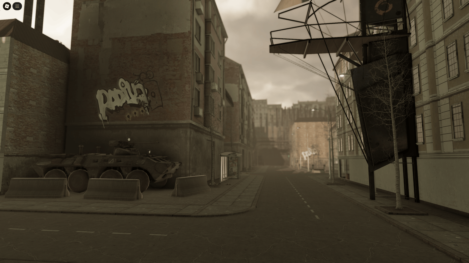 Side alleys and tall structures creating depth and realism