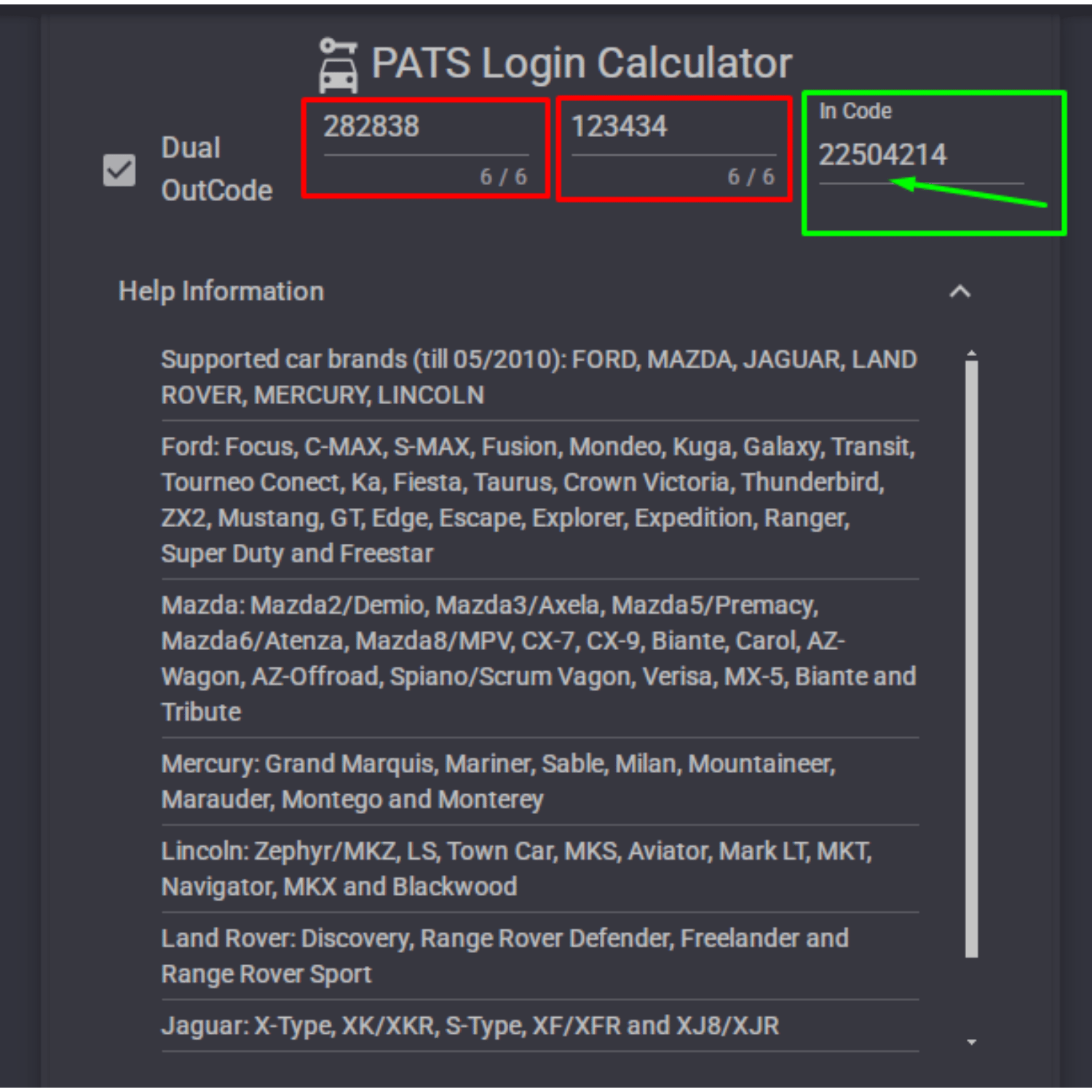 Ford Incode Out Code Calculator PATS Login Calculator Dual OutCode to In Code Online: FORD, MAZDA ...
