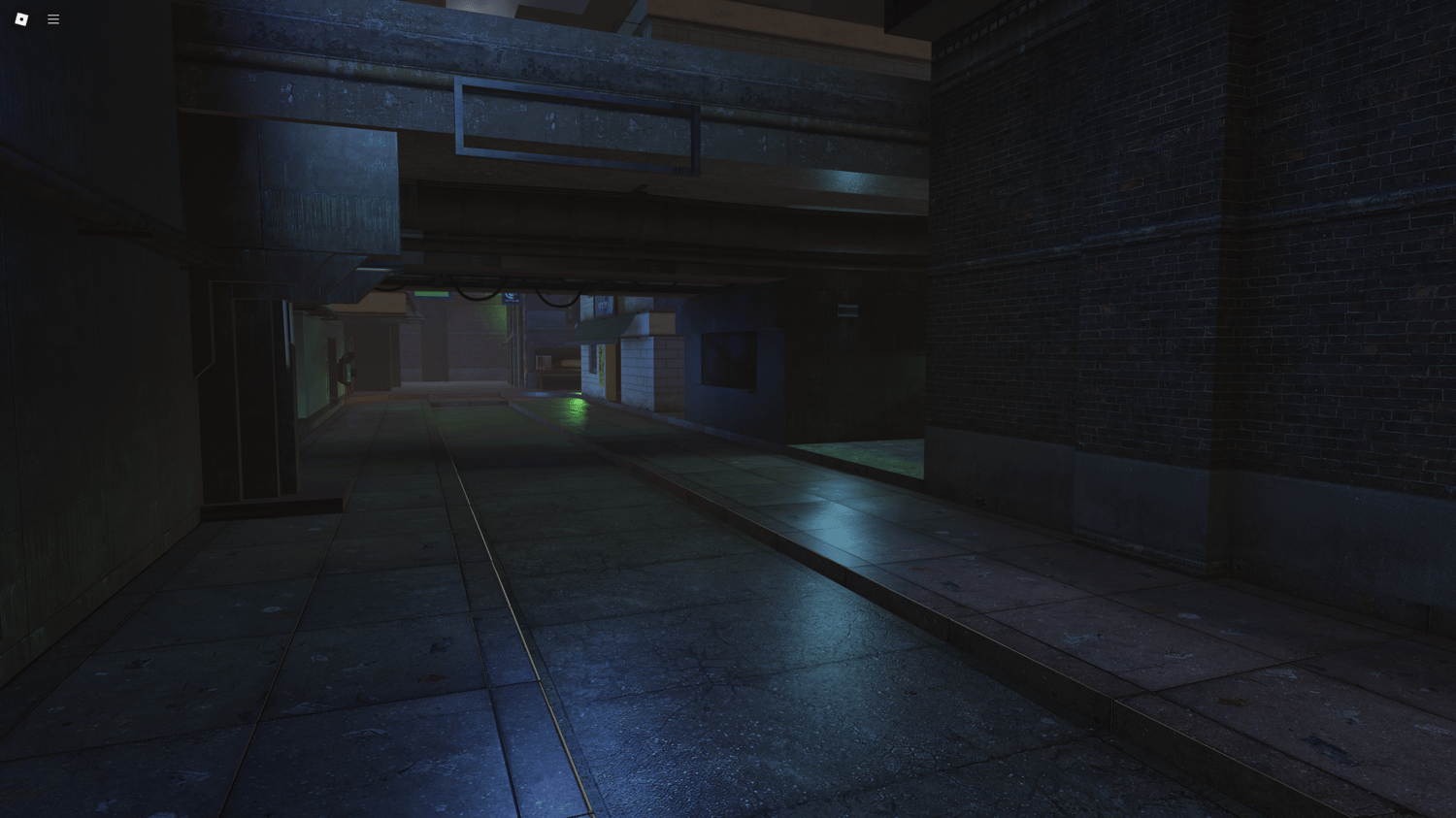 Detailed sidewalks, roads, and signage with a futuristic tone
