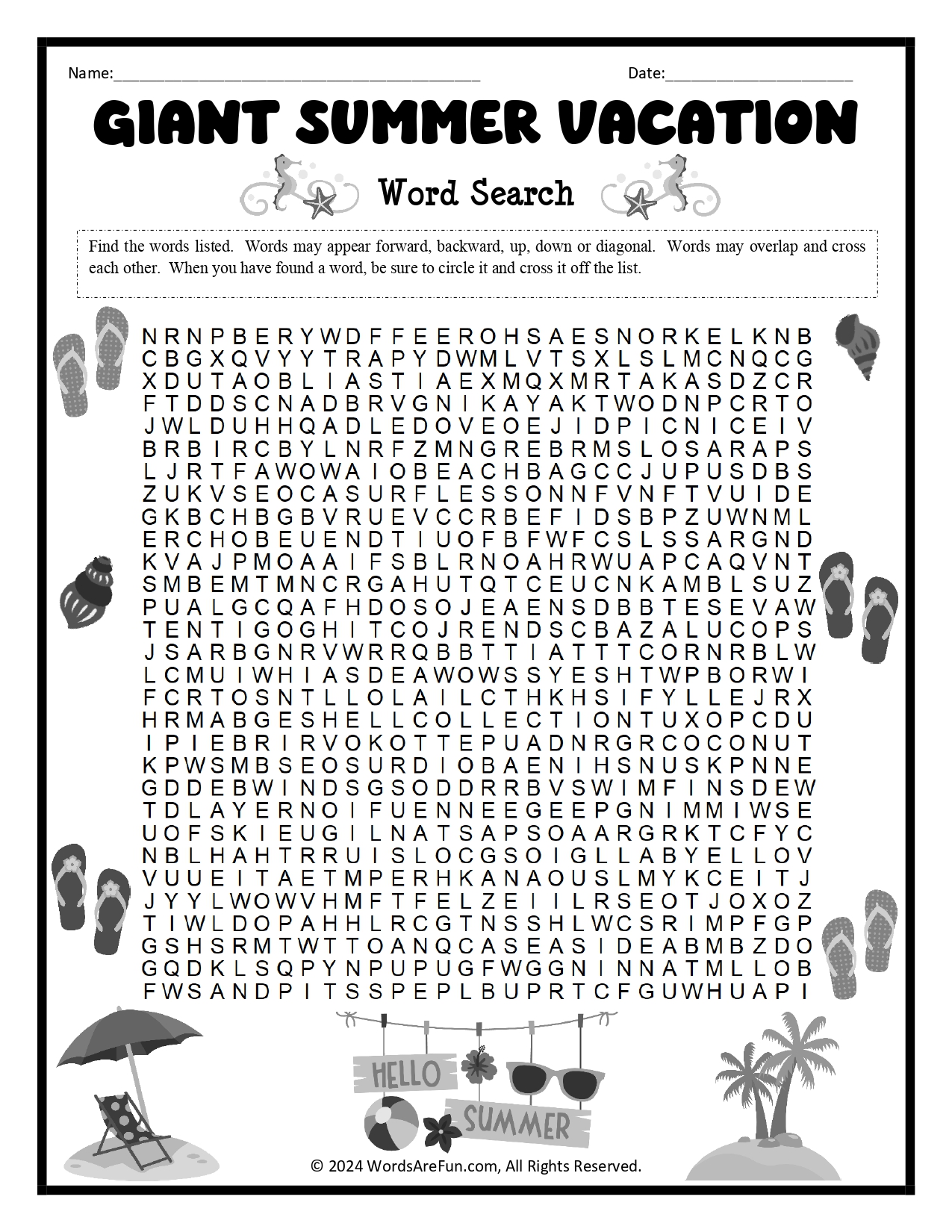 Giant Summer Vacation Word Search for Kids – Fun Printable End-of-Year ...