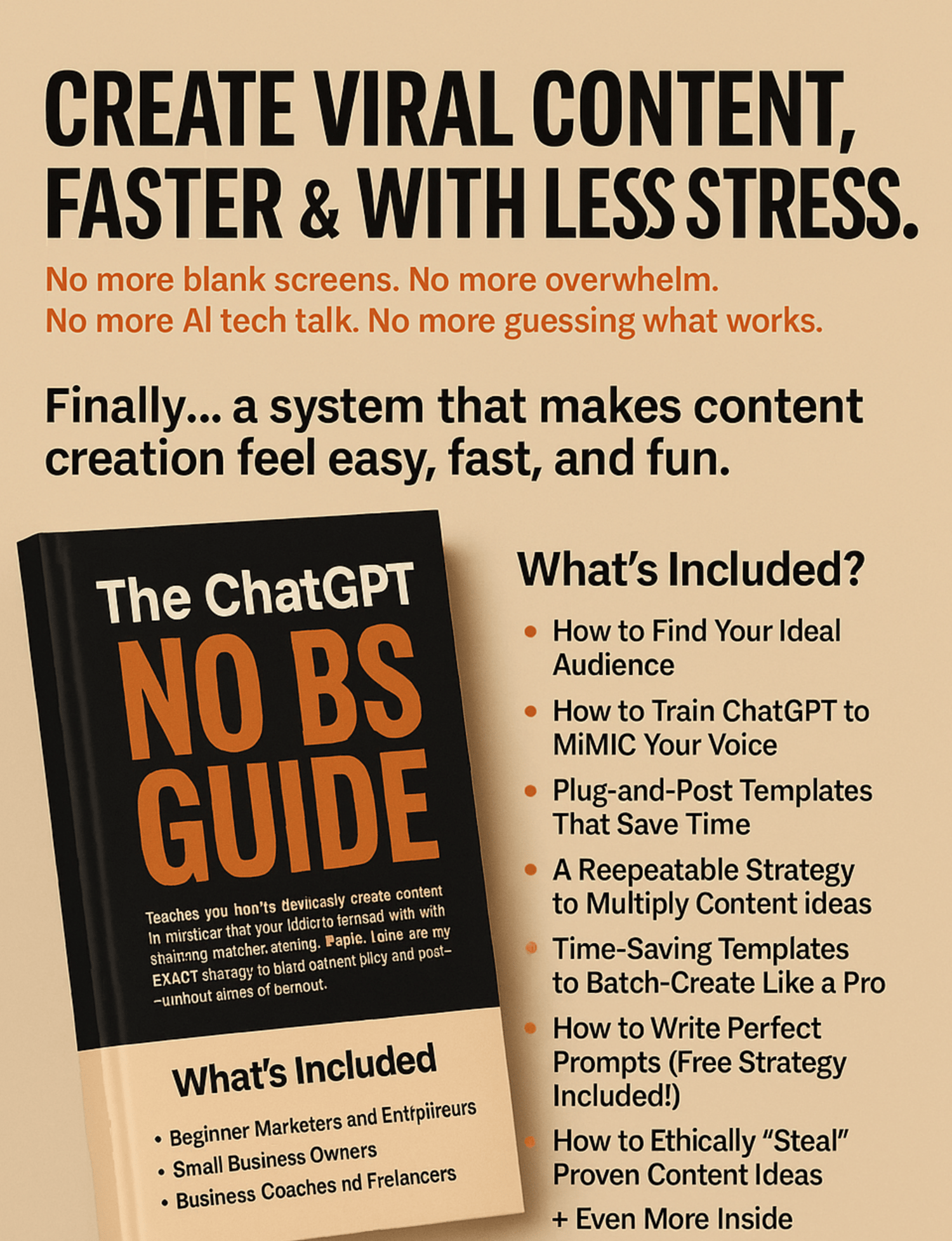 Cover of The ChatGPT NO BS Guide showing a digital marketing workbook for creating viral content faster with AI tools.