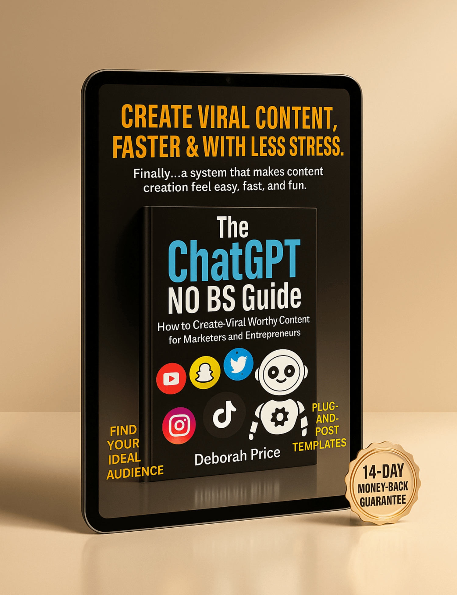 Cover of The ChatGPT NO BS Guide showing a digital marketing workbook for creating viral content faster with AI tools
