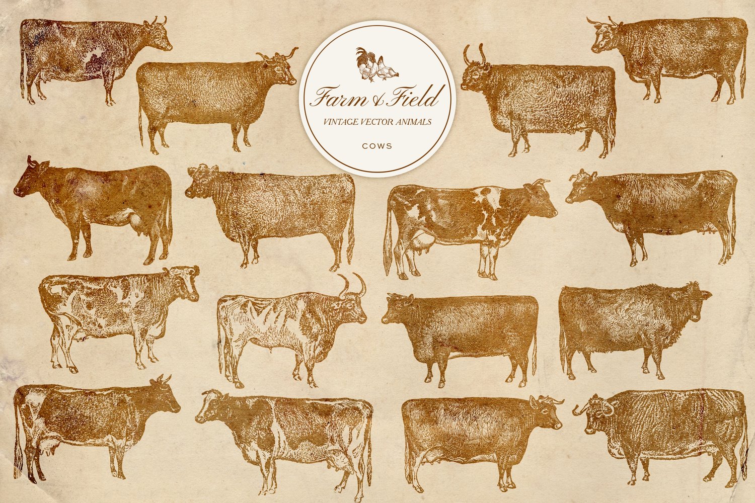 vintage vector farm and domestic animal graphic engravings