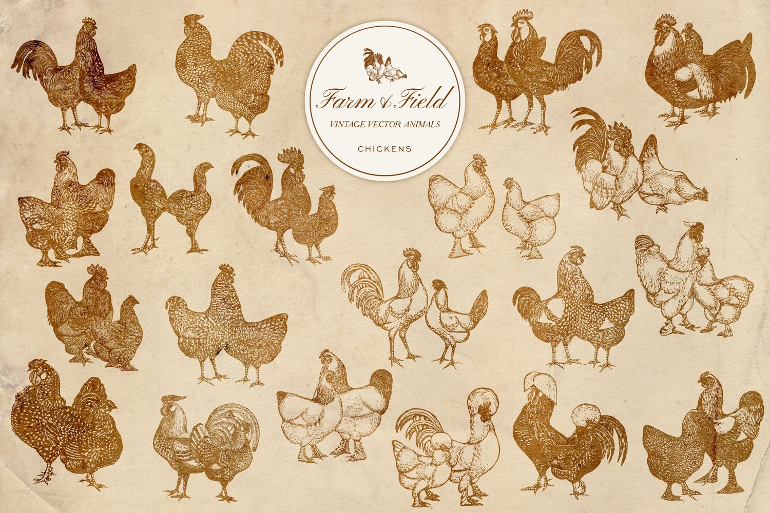 vintage vector farm and domestic animal graphic engravings