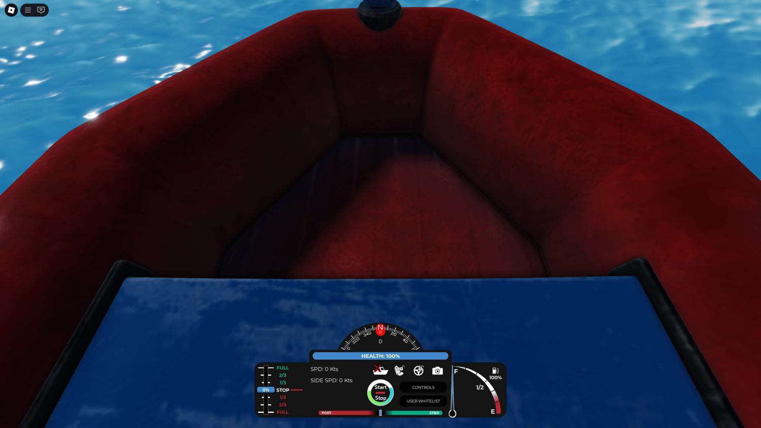 Scripted motor boat driving through open water