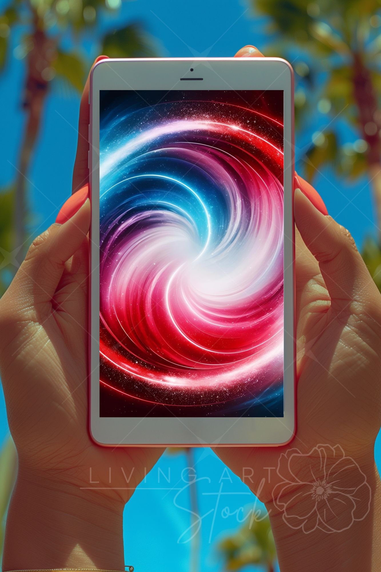 Red, White and blue galaxy swirl Light Energy Vortex Wallpaper