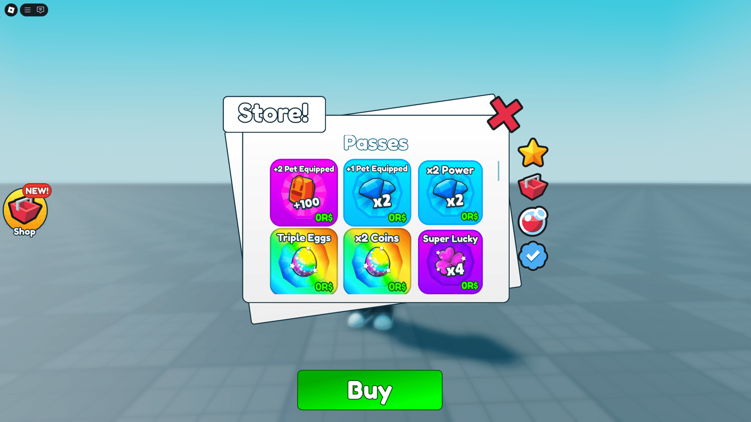 Vibrant Roblox store menu UI featuring playful design and custom icons