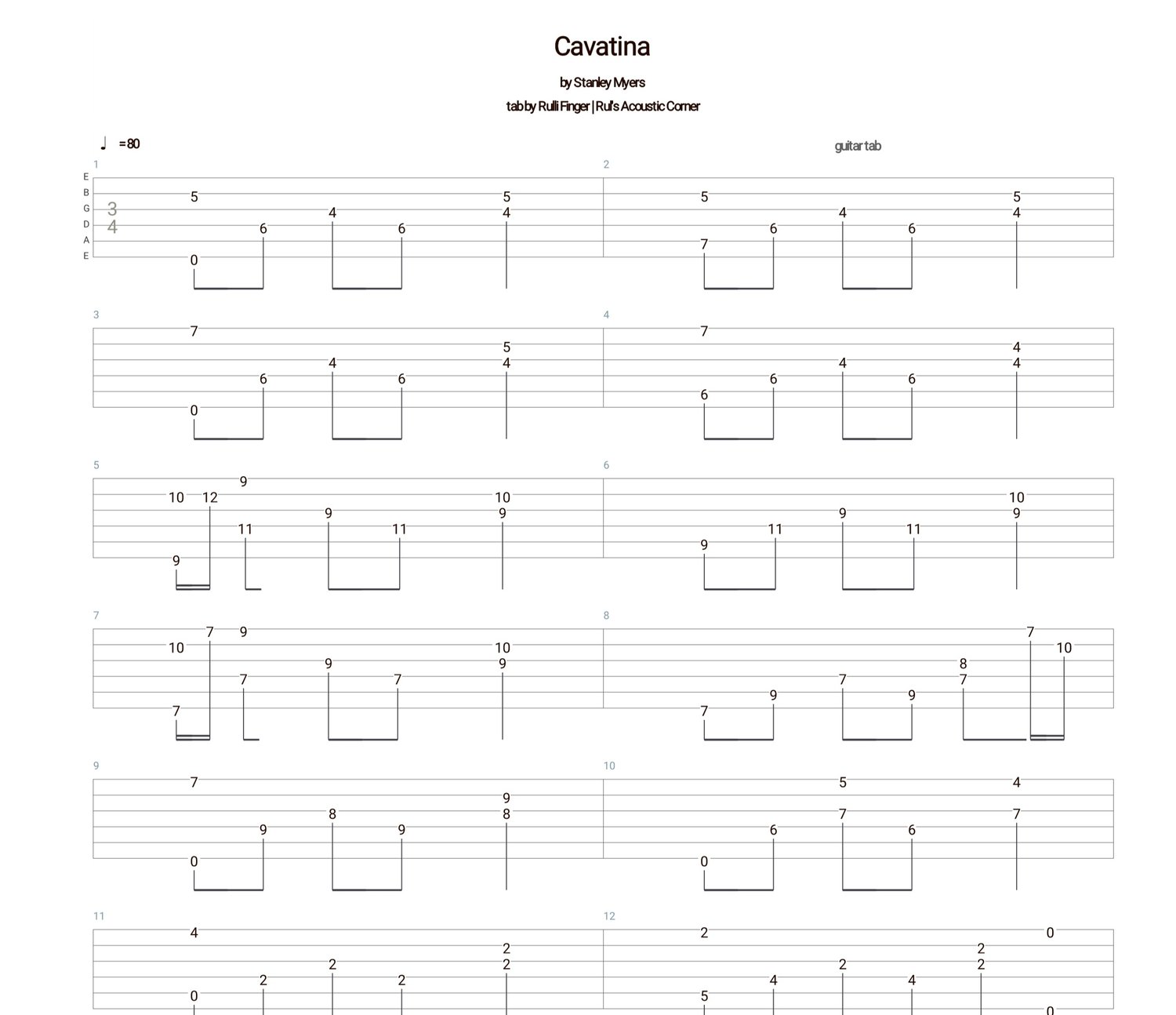 Cavatina - Stanley Myers Solo Guitar Tabs
