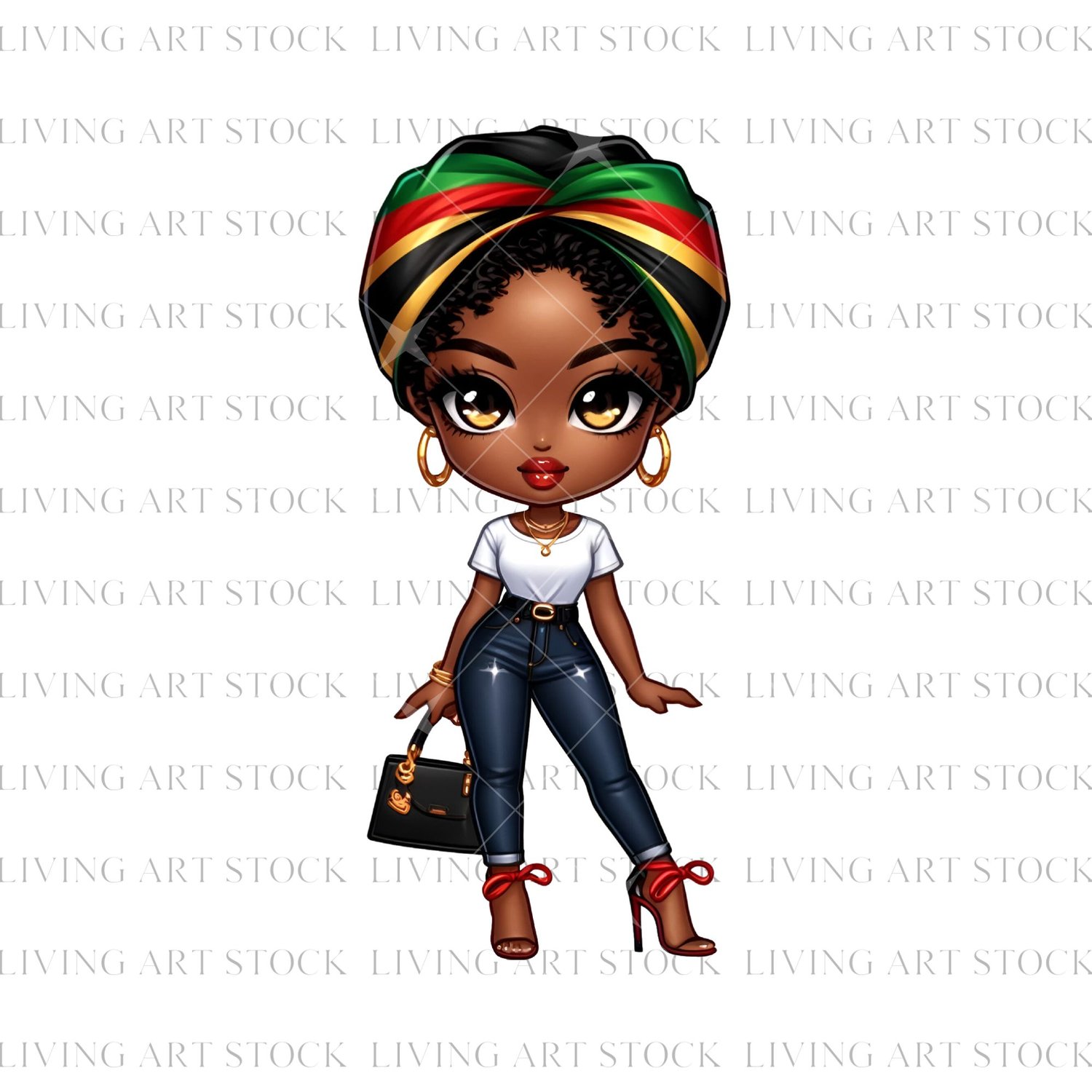 Black American juneteenth chibi PNG with transparent background
