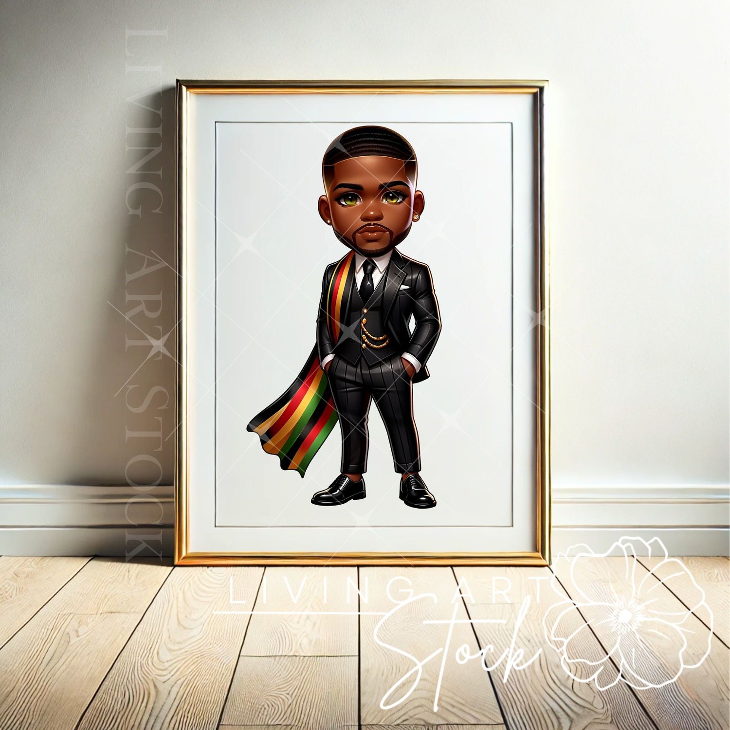 Black American Man Chibi Art with transparent background