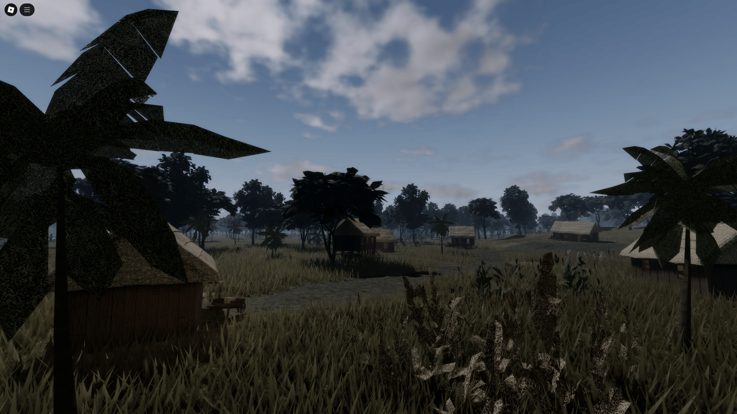 Roblox Vietnam War scene with southern city and war trenches