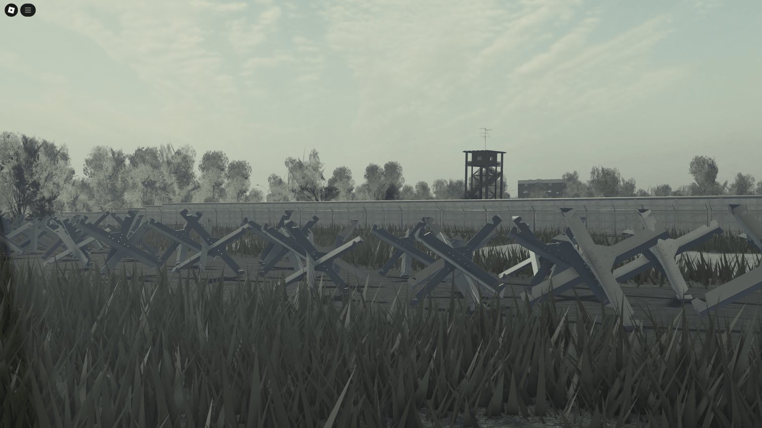 Soviet-themed Roblox map with propaganda signs and walled borders