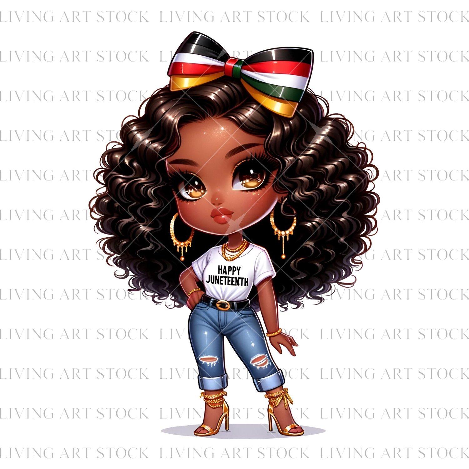 Chibi juneteenth Black Woman PNG Transparent Design