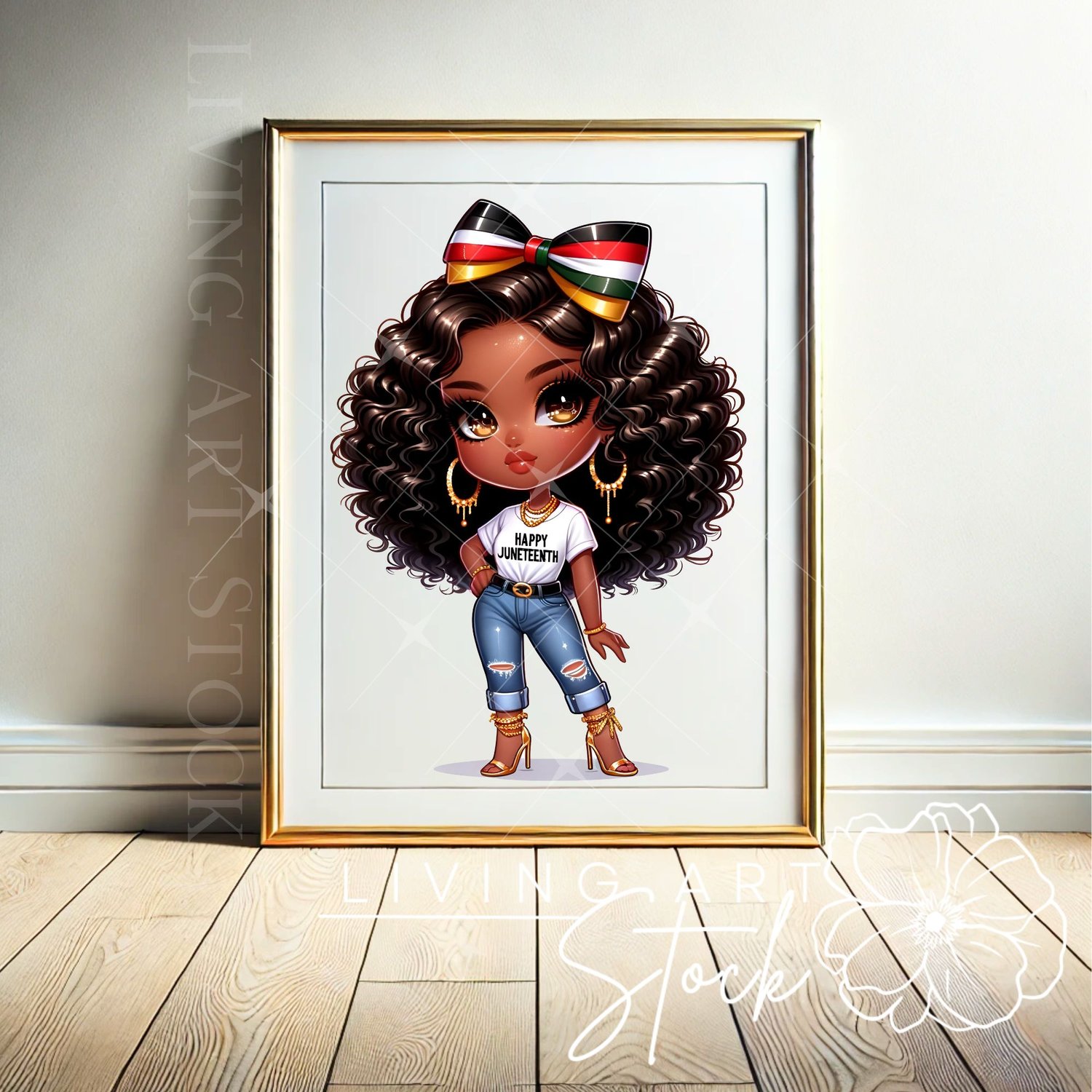 Chibi juneteenth Black Woman Wall Art