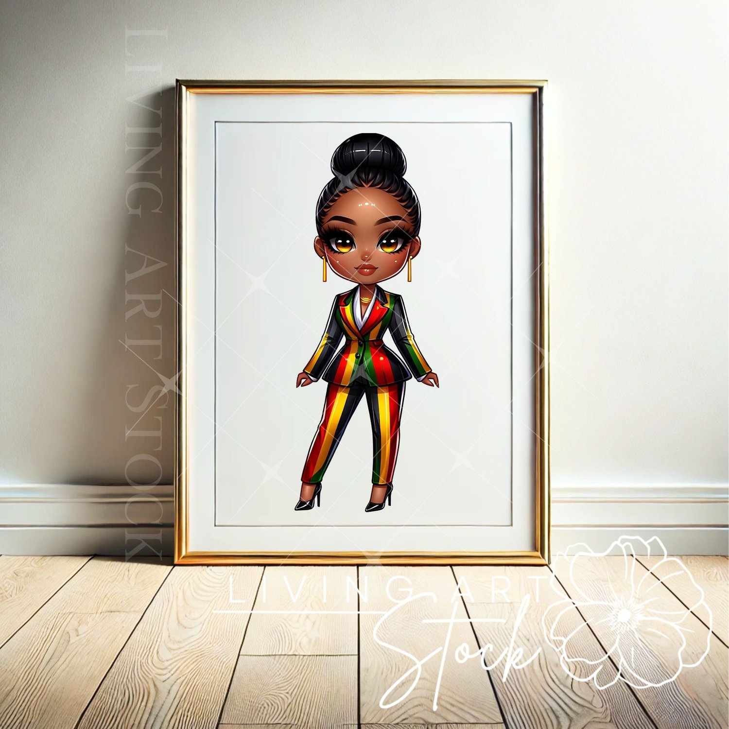 Black heritage chibi black woman wall art