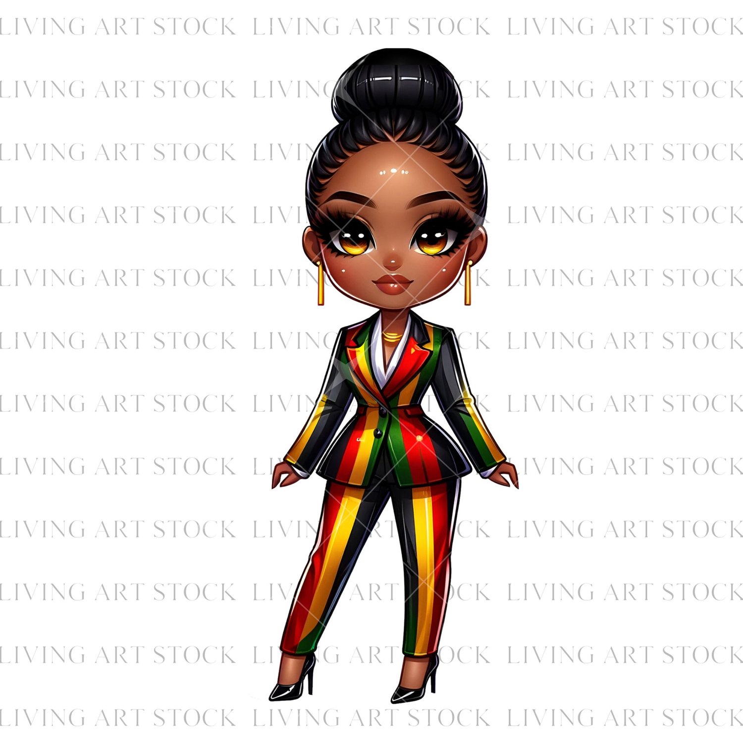 Black heritage chibi black woman PNG design in pant suit