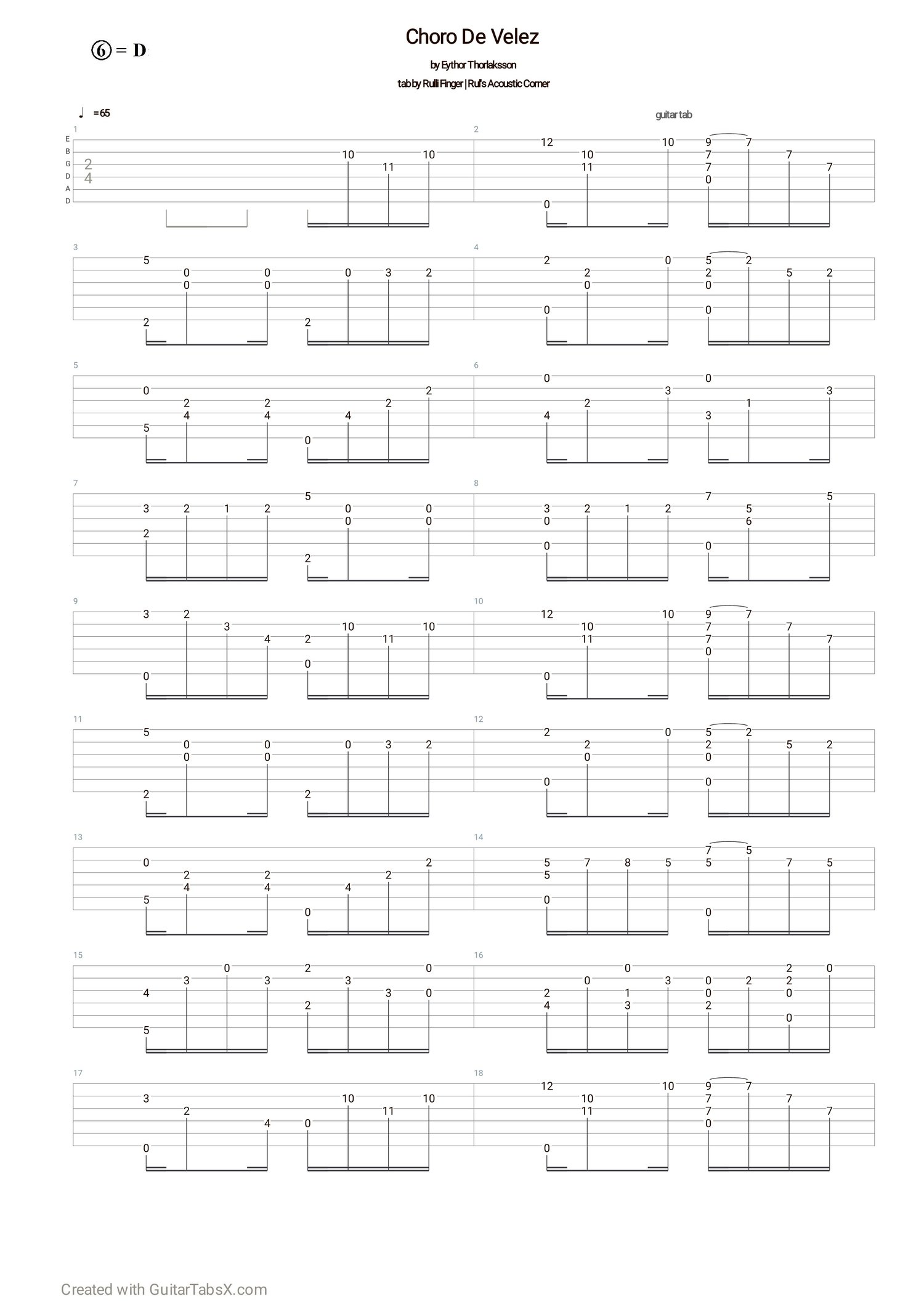 Eythor Thorlaksson - Choro De Velez Classical Guitar Tabs