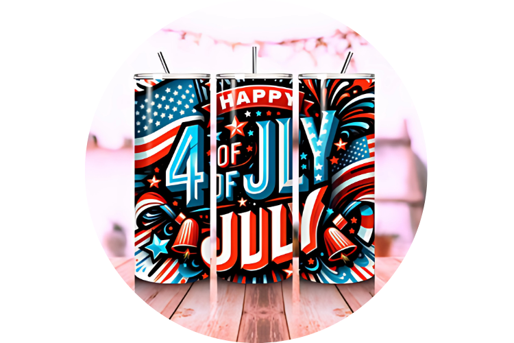 Patriotic 4th of July 20oz Tumbler Sublimation Design featuring red, white, and blue American flag elements. Perfect for Independence Day gifts, print-on-demand products, or festive drinkware. High-resolution PNG ideal for skinny tumblers and sublimation 