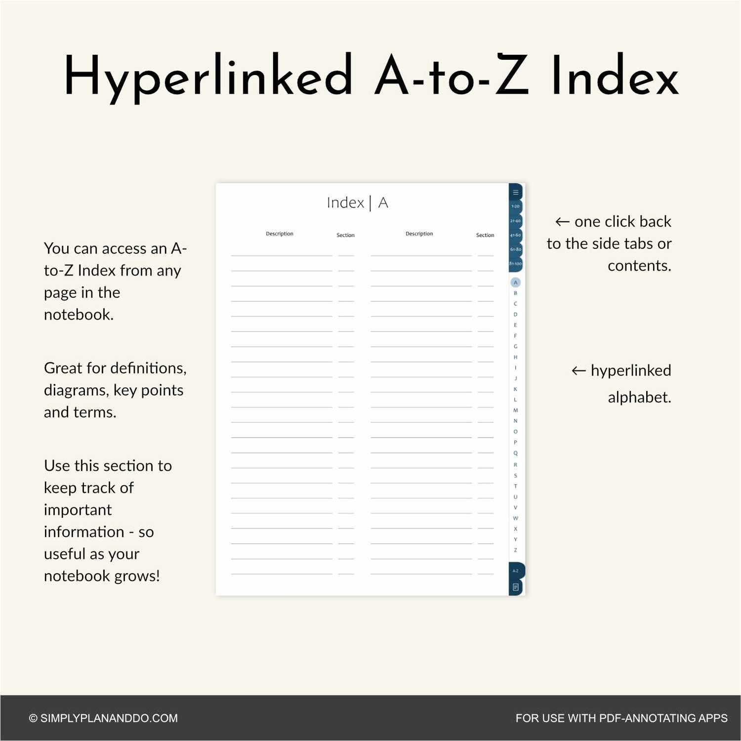 Tabbed Notebook.pdf 100-Tab Digital Notebook | Plain 'Paper' style | PDF with hyperlinked ...
