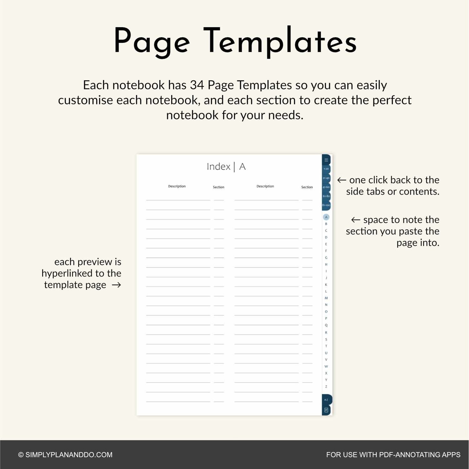 100-Tab Digital Notebook | Plain 'Paper' style | PDF with hyperlinked ...