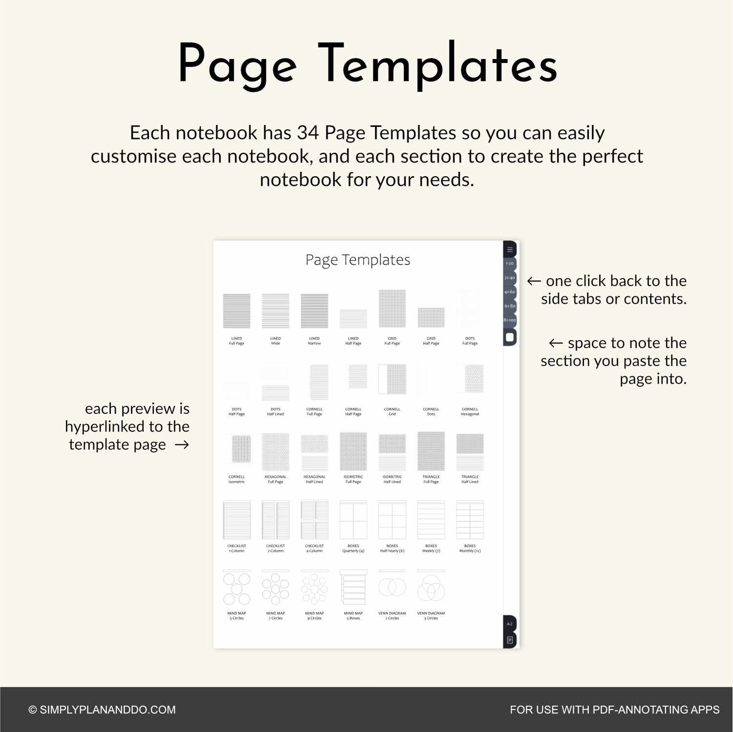 100-Tab Digital Notebook | Plain 'Paper' style | PDF with hyperlinked ...