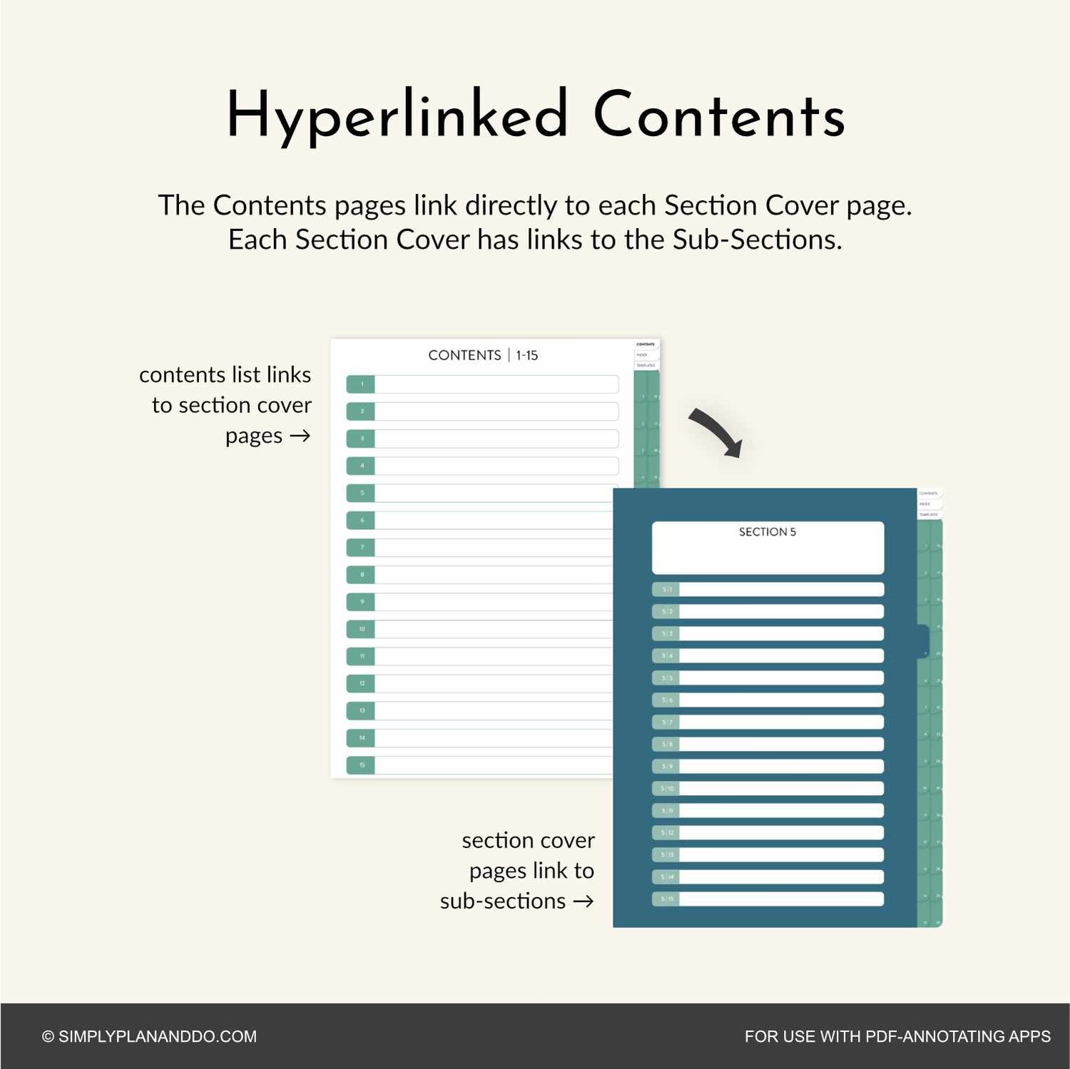 Sub Notebook Example 30-Tab 15-Sub Tab Digital Notebook | Plain style | PDF with hyperlinked ...