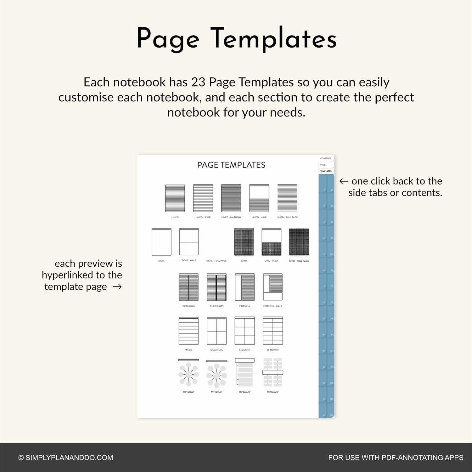 Tab Note Book 30-Tab 15-Sub Tab Digital Notebook | Grid style | PDF with hyperlinked ...