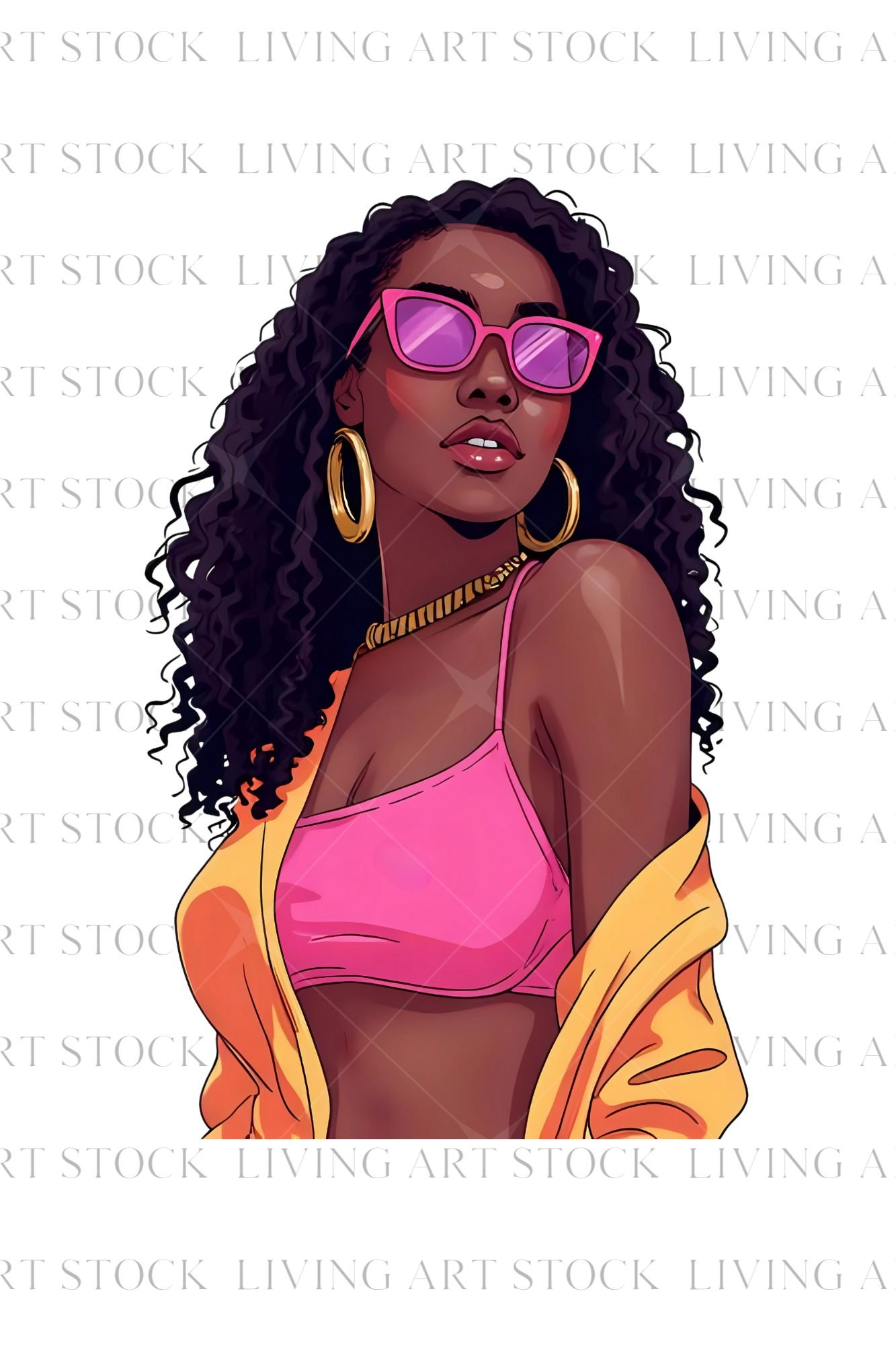 Black woman wearing neon summer fashion png design