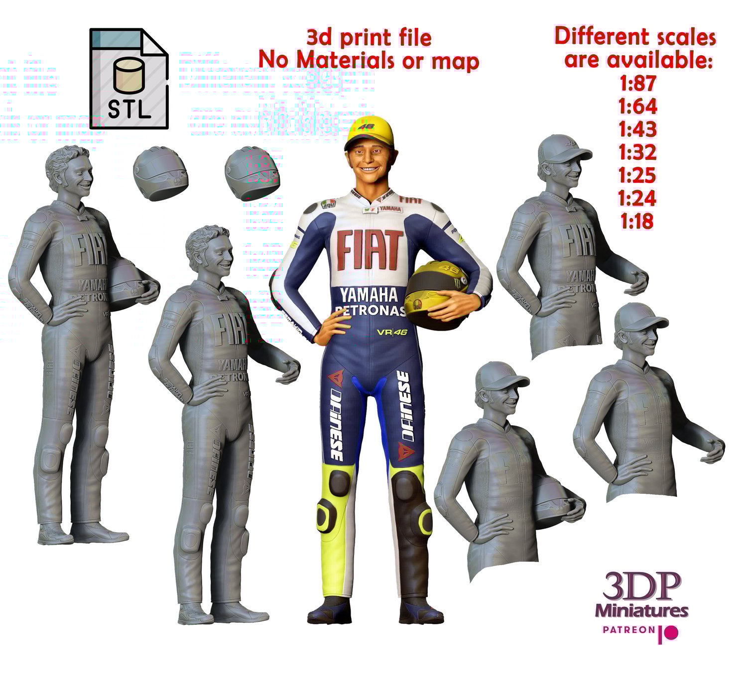 Valentino Rossi Italian race car driver, 3DP Miniatures