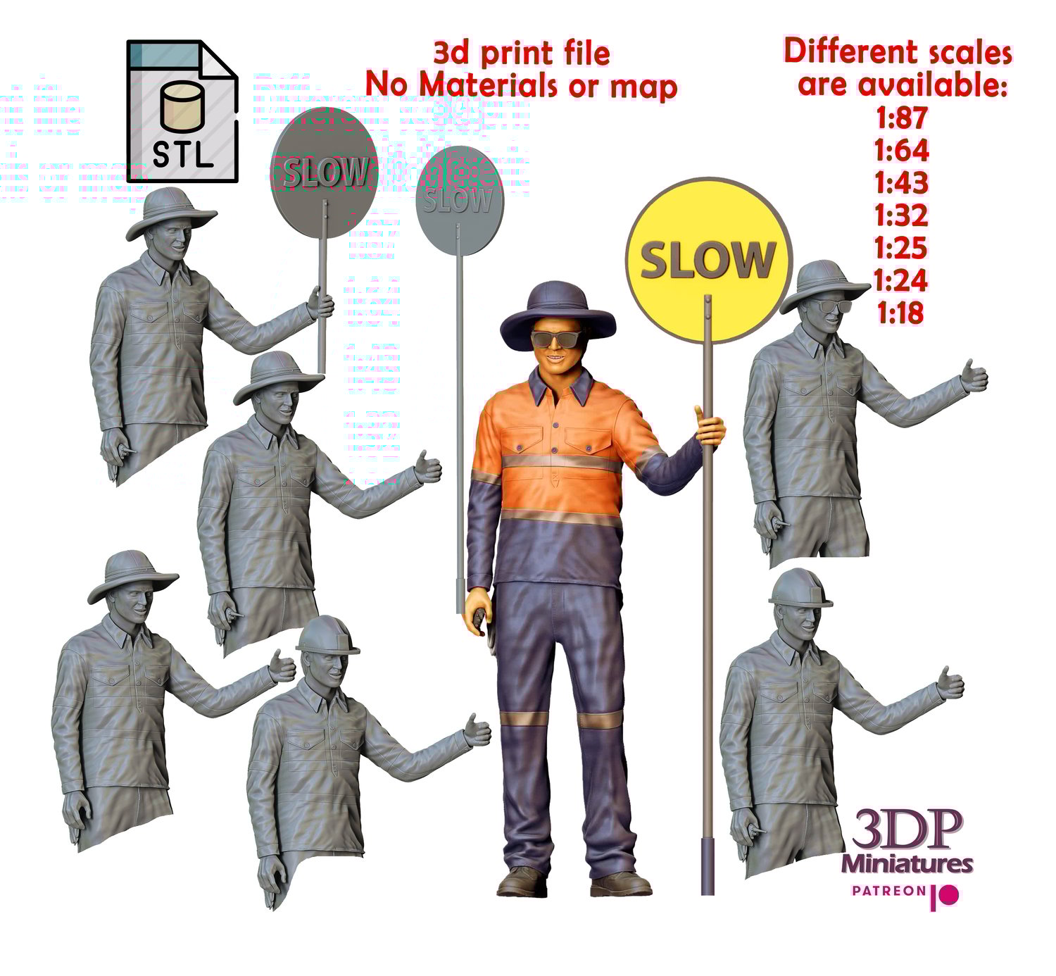 N1 traffic controller holding Slow Sign, 3DP Miniatures